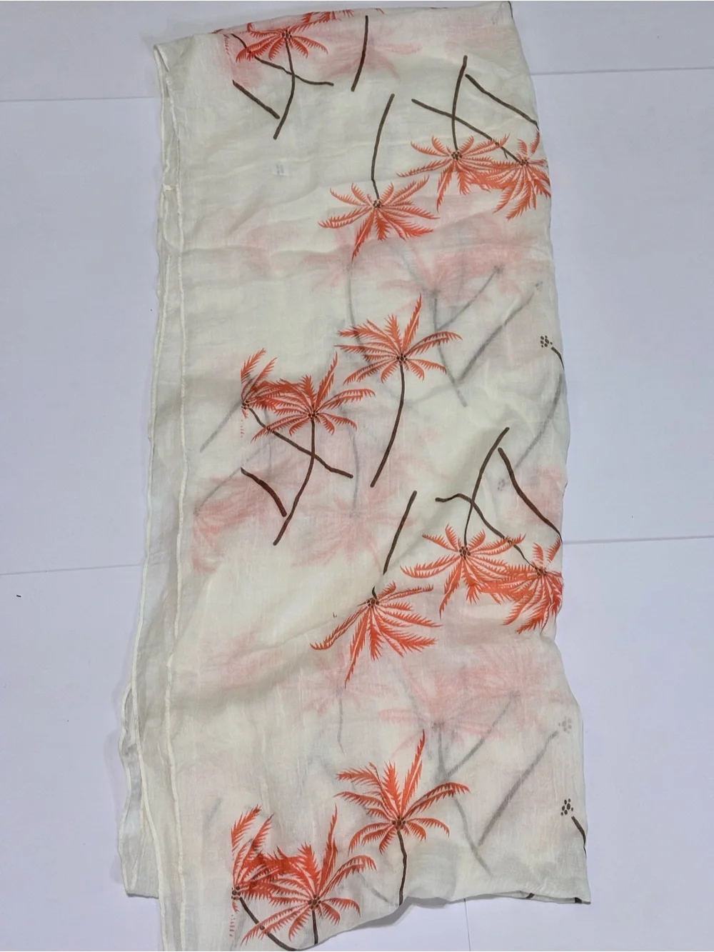 Lightweight Cream & Coral Palm Print Scarf
